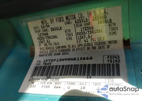 1994 Ford F150 из США, поврежденный, VIN 1FTEF15N9RNB13668